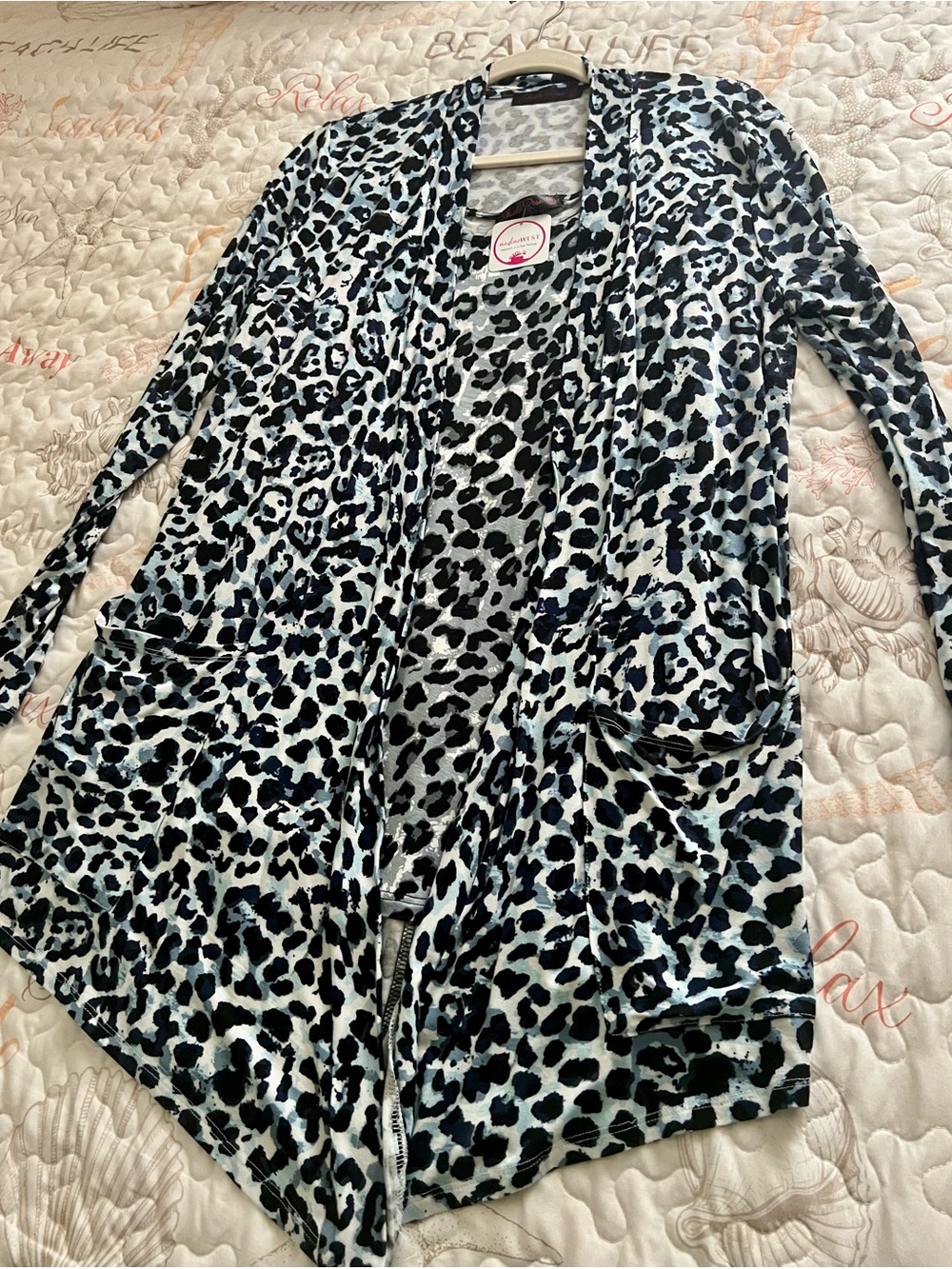 Leopard Print Open-Front Tunic Cardigan - Black & White